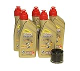 Öl Wechselset 5 Liter Castrol SAE 20W-50 Act evo 4T mineralisch inkl. Ölfilter Citomerx CIT138 für Kawasaki, Suzuki, Aprilia, Arctic Cat, Cagiva, Kymco