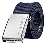 VINTAGE BASICS Unisex Stoffgürtel 130cm lang - 3,8cm breit - Herren und Damen Gürtel - Stufenlos verstellbarer Canvas Belt - Metallschnalle Blau