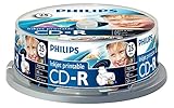 Philips CD-R Rohlinge bedruckbar (700 MB Data/ 80 Minuten, 52x High Speed Aufnahme, 25er Spindel)