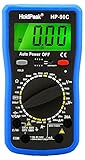 HoldPeak Digital Multimeter HP-90C CATIII mit Batterietester, Strom, Spannung, Widerstand, Transistor, Automatische Abschaltung, Diodentest, Grau Blau