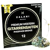 XALANI Gitarrensaiten Westerngitarre 012 I Bonus: 1 hohe E-Saite und 3 Plektren I Phosphor Bronze Saiten Set für Akustikgitarre
