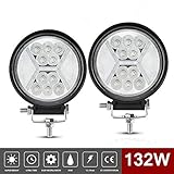 132W LED Arbeitsscheinwerfer Zusatzscheinwerfer Offroad Scheinwerfer, 13200LM Runde LED Offroad Flutlicht Reflektor Scheinwerfer Arbeitslicht für SUV ATV Truck Boat Tractor