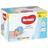 Huggies Pure Extra Care Baby-Feuchttücher, Für den ganzen Körper, 99 % reines Wasser, Parfümfrei, 8 x 56 Tücher, Monatsbox