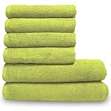Lanudo Pure Line Handtuch-Set 6 teilig, 2 Duschtücher 70 x 140 cm & 4 Handtücher 50 x 100 cm, Lime