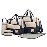 Miss Lulu 5er-Set Baby Wickeltasche Babytasche Tasche Mutter Windeltasche Handtasche Schultertasche Flaschenhalter mit wickelunterlage (Marine)