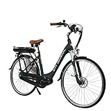 AsVIVA E-Bike Damen Hollandrad 28', Tiefeinsteiger (13Ah Akku), 7 Gang Shimano Schaltung, Mittelmotor, Scheibenbremsen, grau