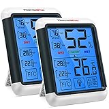 ThermoPro TP55 digitales Thermo-Hygrometer Innen Thermometer Hygrometer Temperatur- und Luftfeuchtigkeitmessgerät mit Indikator 2er Set für Raumklimakontrolle