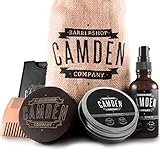Bartpflege-Set von Camden Barbershop Company ● 100% Natürlich ● inkl. Bart-Öl, Bartwachs, Bartbürste, Bartkamm & eBook ● Geschenk-Set für Männer