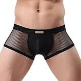 Panegy Herren Low Rise Boxershorts Transparent Netz Autmungsaktiv Sportunterhose Schwarz Herstellergröße S=EU XXS