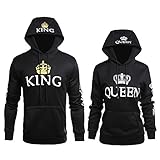Wangyue – Kapuzenpullover-Set für Damen und Herren mit Aufdruck „King“ und „Queen“ / Hoodies für Sie und Ihn Gr. Frau Medium + Männer XX-Large, Schwarz