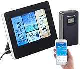 infactory Thermometer WLAN: WLAN-Funk-Wetterstation mit Außensensor, Farbdisplay, Uhr & Gratis-App (Wetterstation großes Display)