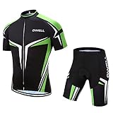 GWELL Herren Radtrikot Set Fahrrad Trikot Kurzarm + Radhose mit Sitzpolster L