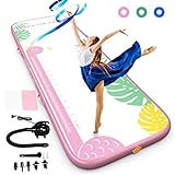 GOPLUS Aufblasbare Gymnastikmatte, 3m Trainingsmatte, aus PVC, mit Elektrischer Luftpumpe, Tumbling Matte für Erwachsene & Kinder, für Zuhause, Outdoor, Fitness, Yoga, bis zu 200kg Belastbar (Pink)