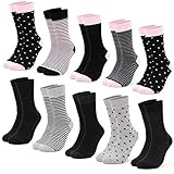 Occulto 10 Paar Damen Socken aus Baumwolle Punkte und Streifen Baumwollsocken Sneakersocken (39-42, Pink-Schwarz)