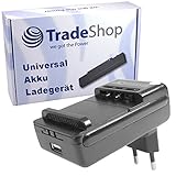 Trade-Shop Universal Ladegerät Ladestation Tischlader für Li-Ion 3,7V Akku bis 6,5cm, Ladeschale 360° drehbar passend für viele Smartphone Handy Digitalkamera Akkus