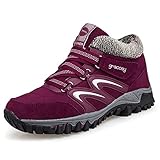 gracosy Winterschuhe Damen Gefüttert Flach Winterstiefel Warm Schneestiefel rutschfeste Wanderschuhe Trekkingschuhe mit Klettverschluss