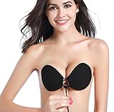 Deceny CB Trägerloser BH Unsichtbar BH Push Up BH Trägerlos Klebe BH Selbstklebende Silikon BH Rückenfreier BH (B, Schwarz)