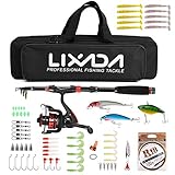 Lixada Angelrute und Rolle Combo Kohlefaser Teleskop Angelrute mit Spinnrolle Combo Tragetasche Fall Salzwasser Süßwasser Reise Angeln lockt Jig Hooks Full Kit,1.8/2.1/2.4/2.7/3.0 M (optional)