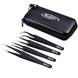 4 Stück Nail Art Pinzette Antistatische ESD Pinzetten Set Edelstahl mit Aufbewahrungstasche für Wimpernverlängerung, Schmuckherstellung und Elektronik