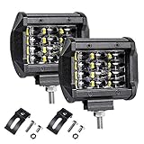 Zusatzscheinwerfer, LTPAG 2 x 72W Cree LED Arbeitsscheinwerfer 4 Zoll 7200LM 6000K IP68 Wasserdicht Offroad Flutlicht Vier Reihen LED Scheinwerfer Arbeitsleuchte Nebelscheinwerfer