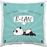 Hope und Gloria 45665 Baumwoll-Kissen mit Tier-Motiv Panda-Bär, Zier-Kissen mit Spruch Habe heute keine Verbindung zu meinem E-LAN, 40 cm x 40 cm, Blau