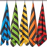 Fit-Flip Strandhandtuch XXL 200x90cm / Blau - Dunkelgrau gestreift- leichtes strandhandtuch, Badetuch XL, Handtuch blau groß