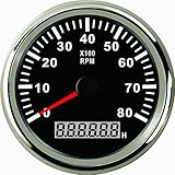 ELING Universeller Drehzahlmesser, Drehzahlmesser mit Stundenzähler, 8000 U/min, 85 mm, 9–32 V, mit Hintergrundbeleuchtung