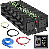 novopal Wechselrichter, Reiner Sinuswelle, 1500 Watt, 24 V Gleichstrom zu 230 V/240 V Wechselstrom, 2 AC-Ausgänge, Auto-Wechselrichter mit einem USB-Anschluss, 5 Meter Fernbedienung und Zwei Lüftern