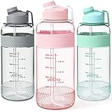 SYOSIN Sport Trinkflaschen mit Strohhalm, 34 OZ / 1L große Wasserflaschen mit Marker, auslaufsicher und schweißfrei Gym Bottle, Tritan BPA Kostenlose Krüge mit Griff für Wandern Fitness Outdoor-Sport