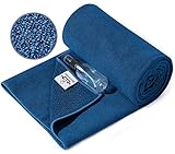Heathyoga Yoga-Handtuch, rutschfest, Yoga-Matte, Handtuch mit gratis Sprühflasche, Silikonpartikel, 100% Mikrofaser, super schweißabsorbierend, ideal für Hot Yoga, Bikram und Pilates, blau