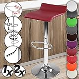 MIADOMODO Barhocker - aus Kunstleder, höhenverstellbar 65-85 cm, um 360° drehbar, bis 150 kg belastbar, verchromtes Metallgestell, Farbwahl, Setwahl - Barstuhl, Tresenhocker, Barsessel (Rotwein, 1er)