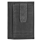 Schmales Kreditkartenetui Kartenetui Scheckkartenetui Kartenmäppchen Portemonnaie Slim Wallet Mini Börse für Herren aus echtem Leder extra flach und mit Veredelung von URBAN FOREST, Farbe:Schwarz