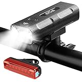 IPSXP LED Fahrradbeleuchtung Set, Mit Rücklicht USB Wiederaufladbare Fahrradlicht Fahrradlampen Set 500 m Sichtbarkeit, Abnehmbar Tragbare Taschenlampe, IPX5 Wasserdicht