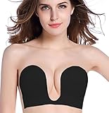 Deceny CB Unsichtbare BHs für Frauen Push Up trägerloser selbstklebender Silikon-BH Gr. C, Schwarz