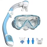 VILISUN Taucherbrille mit Schnorchel Anti-Leck Anti-Fog Schnorchelset Tauchset aus Gehärtetem Glas, ideal für Tauchen, Schnorcheln und Schwimmen, Blau Set (Kinder)