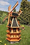 Deko-Shop-Hannusch Windmühle 3 stöckig kugelgelagert 1,40m Bitum dunkel mit Beleuchtung Solar, Solarbeleuchtung, mit extra Windrad hinten am Kopf, imprägniert, Kugellager einstellbar