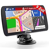 Jimwey GPS Navi Navigation für Auto LKW PKW 9 Zoll 16GB Lebenslang Kostenloses Kartenupdate Navigationsgerät mit POI Blitzerwarnung Sprachführung Fahrspurassistent 2020 Europa UK 52 Karten