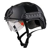Jagd Airsoft SWAT Helm Kampfhelm Skateboard Helm Klettern Kletterhelm Scooter Helme Paintball Helme Training Suche Rettungsmaßnahmen Helm Multicam MC W für Außen Sport Ausrüstung Schutzhelm mit Schutzbrille Armee Militär Stil (Schwarz)