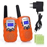 Upgrow T-388 Walkie Talkie Funkgerät für Kinder mit Wiederaufladbaren Akkus, Kinder Funkgerät PMR446 Funk Handy, 8 Kanäle mit LCD-Display (Orange)