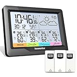 Newentor Wetterstation Funk mit 3 Außensensor Indoor Outdoor Thermometer Hygrometer DCF-Funkuhr Multifunktionale Funkwetterstation