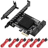 MZHOU PCIe SATA Karte 6 Port, PCIe zu SATA-Controller-Erweiterungskarte, 6 Gbit/s SATA 3.0 PCIe-Karte mit 6 SATA-Kabeln, Marvell 88SE9215 6-Port-Chip,Integrierter Adapterkonverter für Desktop-PC