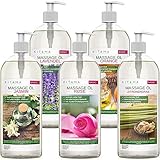 MyThaiMassage Massageöl Aroma Set 5 x 1000ml - Aroma Jasmin, Rose, Orange, Lavendel, Zitronengras