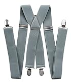 axy® Hochwertige Herren Hosenträger breit 35mm mit 4 Starken Clips X-Form und Damen (Grau)