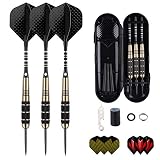 sanfeng Dartpfeile mit Metallspitze, 3 Stück 24 Gramm Steeldarts, Steel Darts Pfeile mit Aluminum Schafts 9 Flights,50 Anti-Lose Gummiringe 12 Spring Rings 1 Dart Tool Sharpener