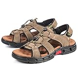 gracosy Herren Outdoorsandalen, Leder Sport Sommerschuhe Strand Sandalen Klettverschluss Sport Trekking Wanderschuhe Offene Spitze Schuhe rutschfeste Freizeitschuhe - Braun Schwarz, MEHRWEG