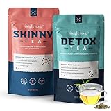 Premium Tee Set zum Abnehmen - Detox Tee & Skinny Tee - 28 Tage Entgiftung und Entschlackung - Ohne Zusatzstoffe - 100% Natürlich & Vegan - Mit Brennessel, Löwenzahn & Grüner Tee - 56 Teebeutel