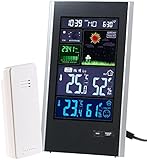 infactory Wetterstation Uhr: Funk-Wetterstation mit Außensensor, Wecker & USB-Ladeport (2 Ampere) (Wetterstation mit Netzteil)