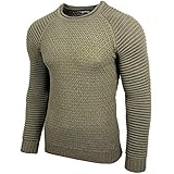 Rusty Neal Herren Strickpullover Herren Two Tone Rundhals Pullover Grobstrick RN-13318, Farbe:Khaki, Größe:M