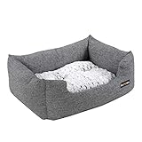 FEANDREA Hundebett, Hundekorb mit Wendekissen, Hundesofa, Hundematte, gemütlich, atmungsaktiv, rutschfest, erhöhter Rand, 75 x 60 x 22 cm, für Hunde bis 15 kg, grau meliert PGW26G