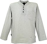 GURU SHOP Nepal Ethno Fischerhemd mit Kokosknöpfen, Goa Hemd, Freizeithemd mit Stehkragen, Herren, Grau, Baumwolle, Size:XXL, Hemden Alternative Bekleidung